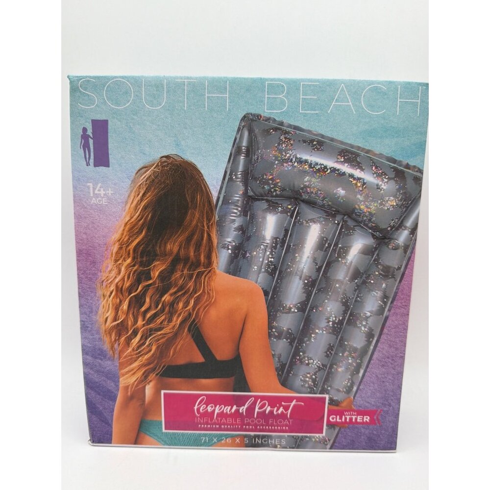 South Beach Leopard Print Inflatable Pool Float With Glitter 71"x26"x5" For Ages